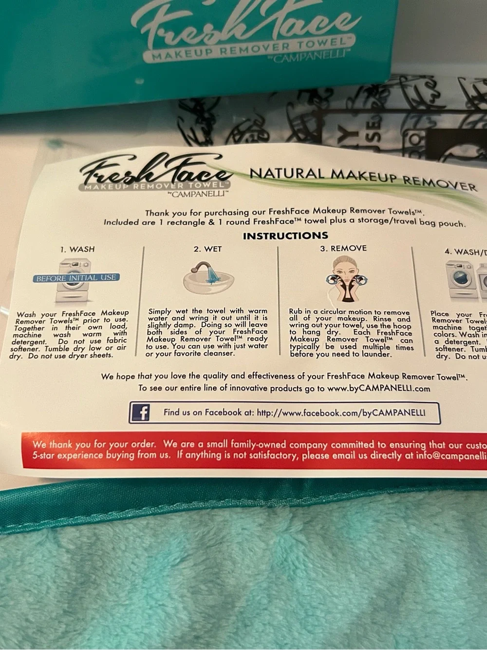 Campanelli Fresh Face Natural Makeup Remover 2 Piece  Kit New In Box Teal Color